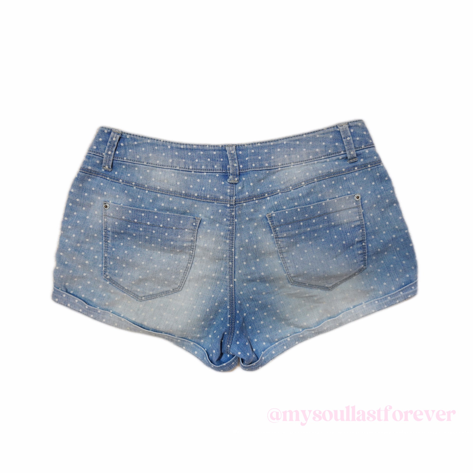 Vintage adorable 2000s aesthetic polka dot denim shorts - Mysoullastforever