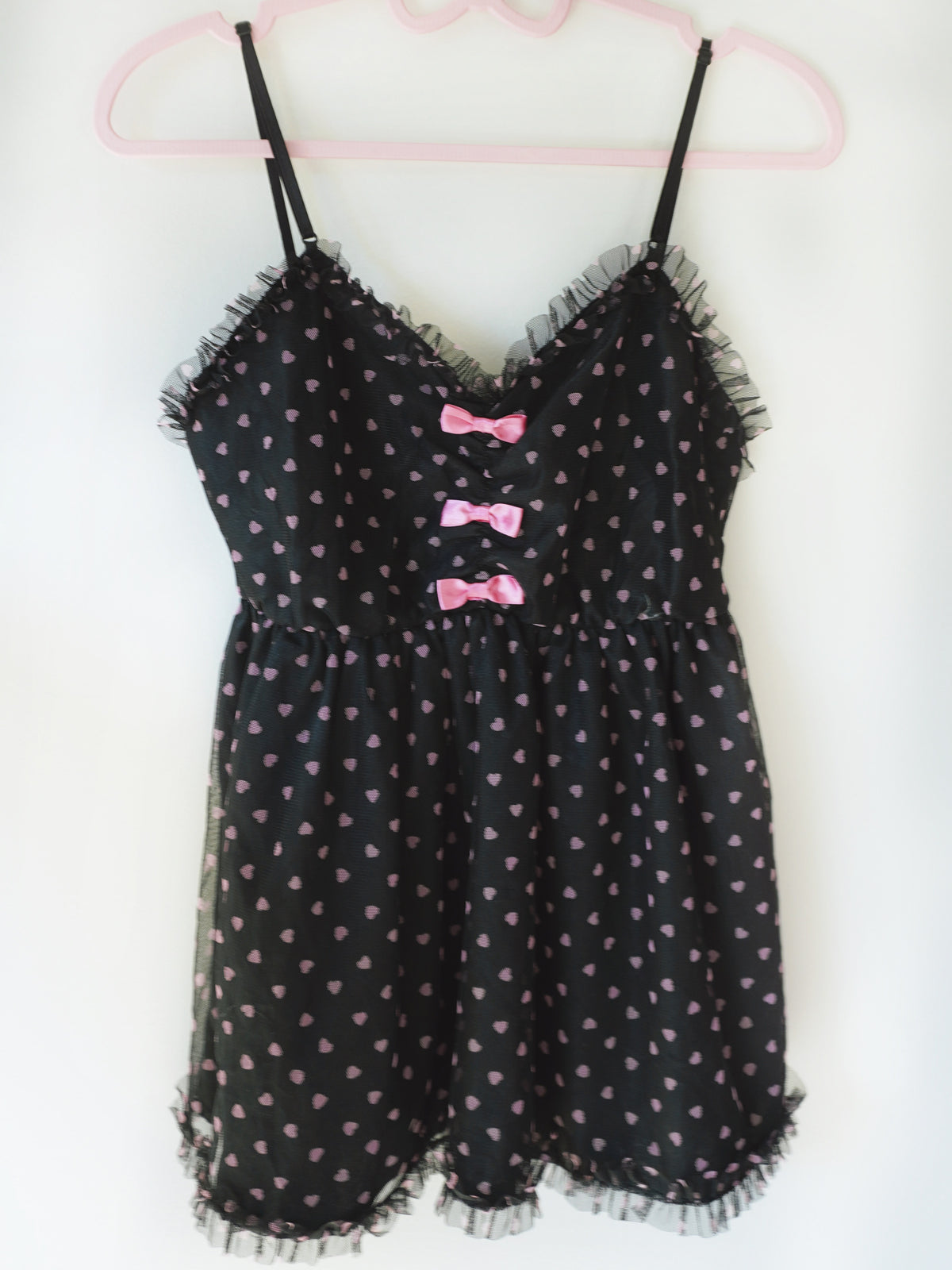6%Dokidoki Japanese brand gyaru babydoll pink heart print cami top with bows - Mysoullastforever