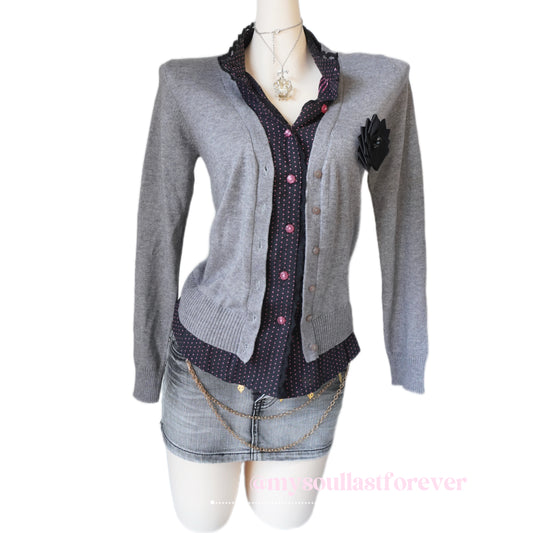 Vintage Hana Mokuba Japanese brand shouju core flower deco polka dot knit blouse - Mysoullastforever