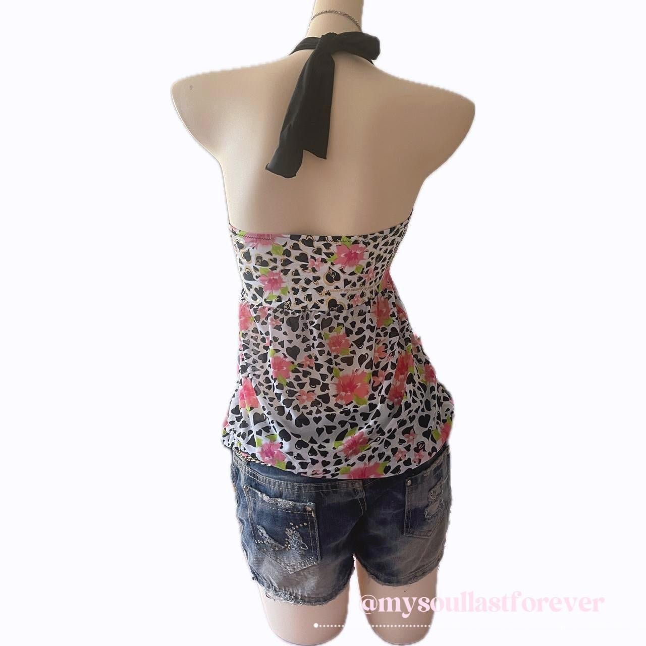 Gyaru aesthetic leopard print flora pattern halter bikini set - Mysoullastforever