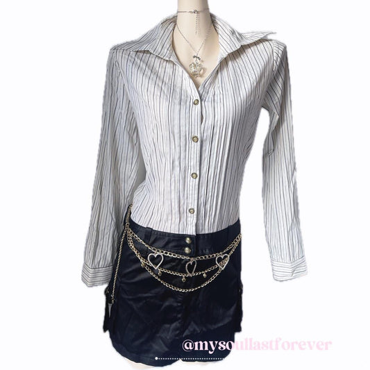 Vintage Cecil Mcbee grayu aesthetic mcbling striped long sleeve button up dress - Mysoullastforever