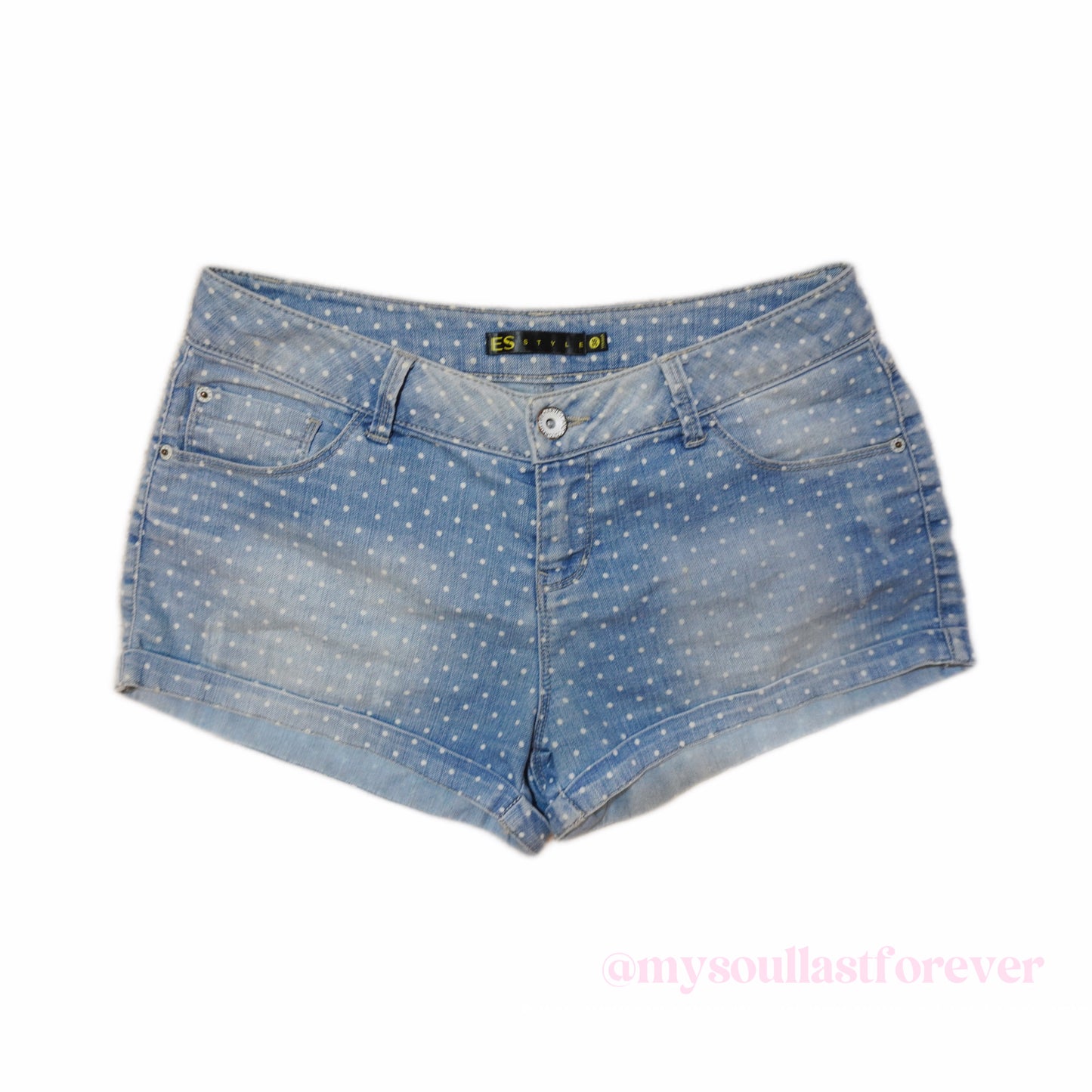 Vintage adorable 2000s aesthetic polka dot denim shorts - Mysoullastforever