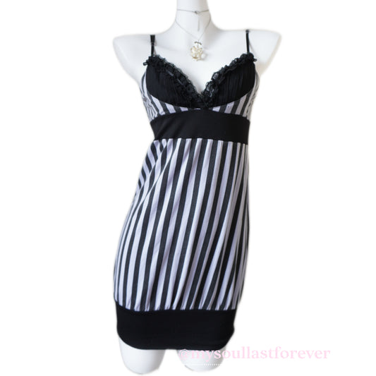 Vintage L.O.L gyaru aesthetic ruffle striped babydoll dress - Mysoullastforever