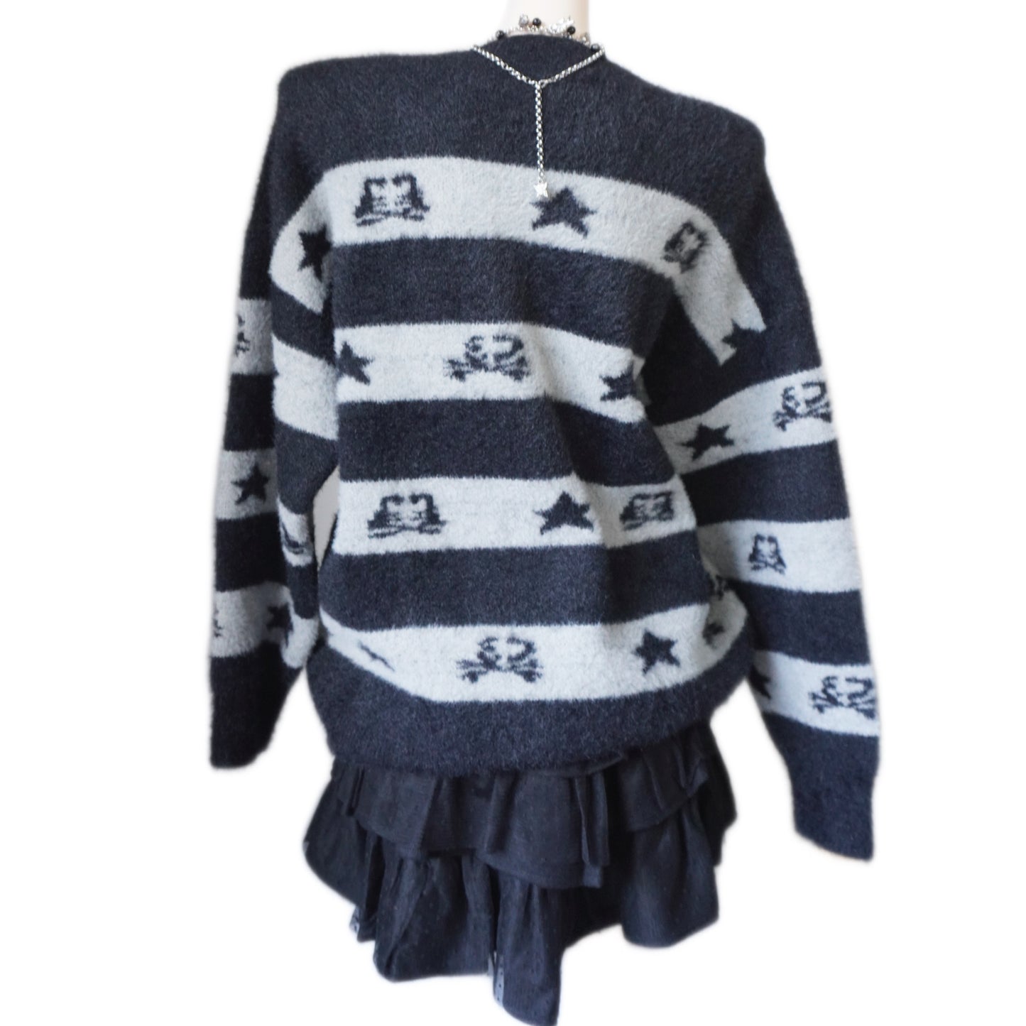 Independent designer brand 4RE1GN softgrunge unisex skull pattern oversized sweater - Mysoullastforever