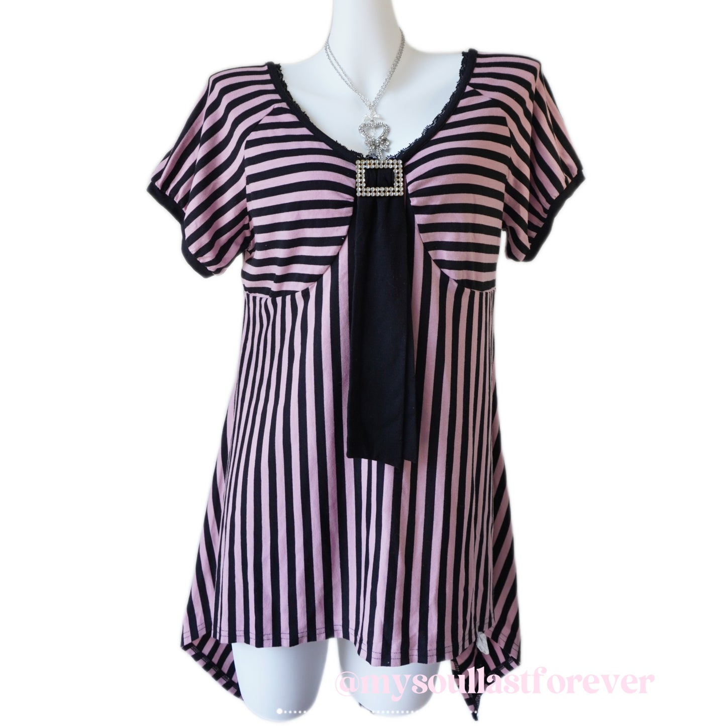 Vintage Tinks gyaru aesthetic striped rhinestone stud dress - Mysoullastforever