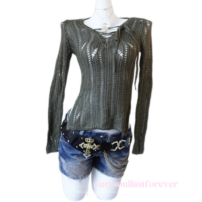 Vintage Guess archive olive green long sleeve knitted sweater - Mysoullastforever