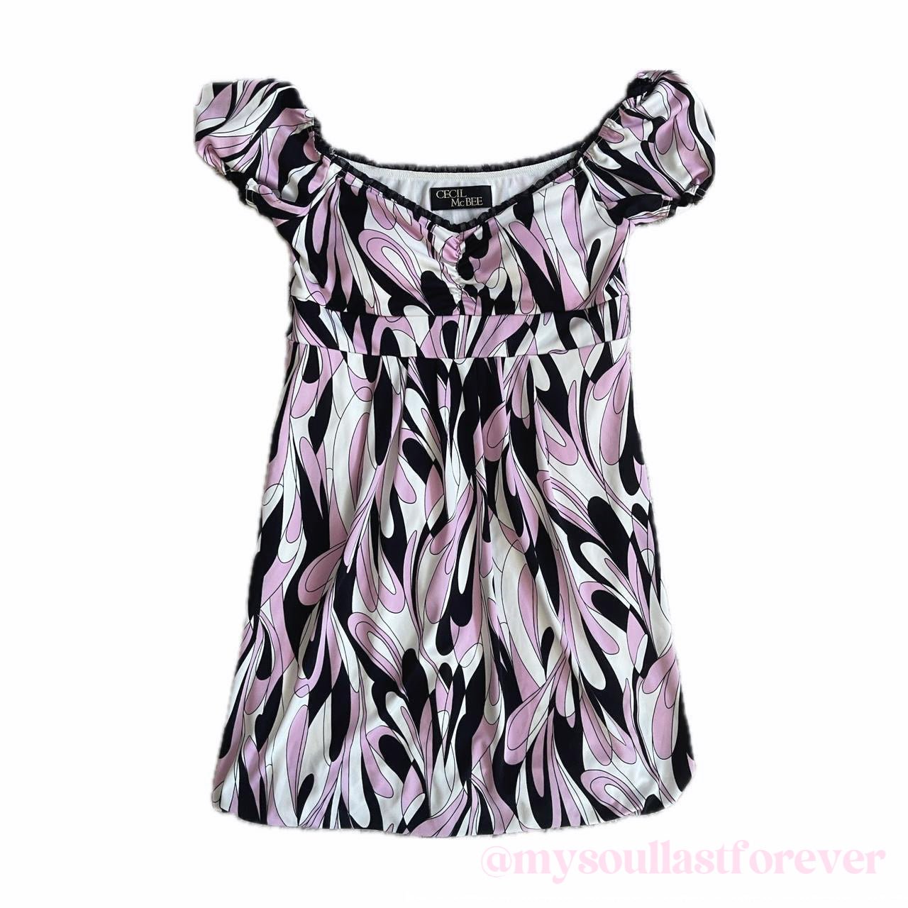 Vintage Cecil Mcbee himekaji geometry print puff sleeves babydoll dress - Mysoullastforever