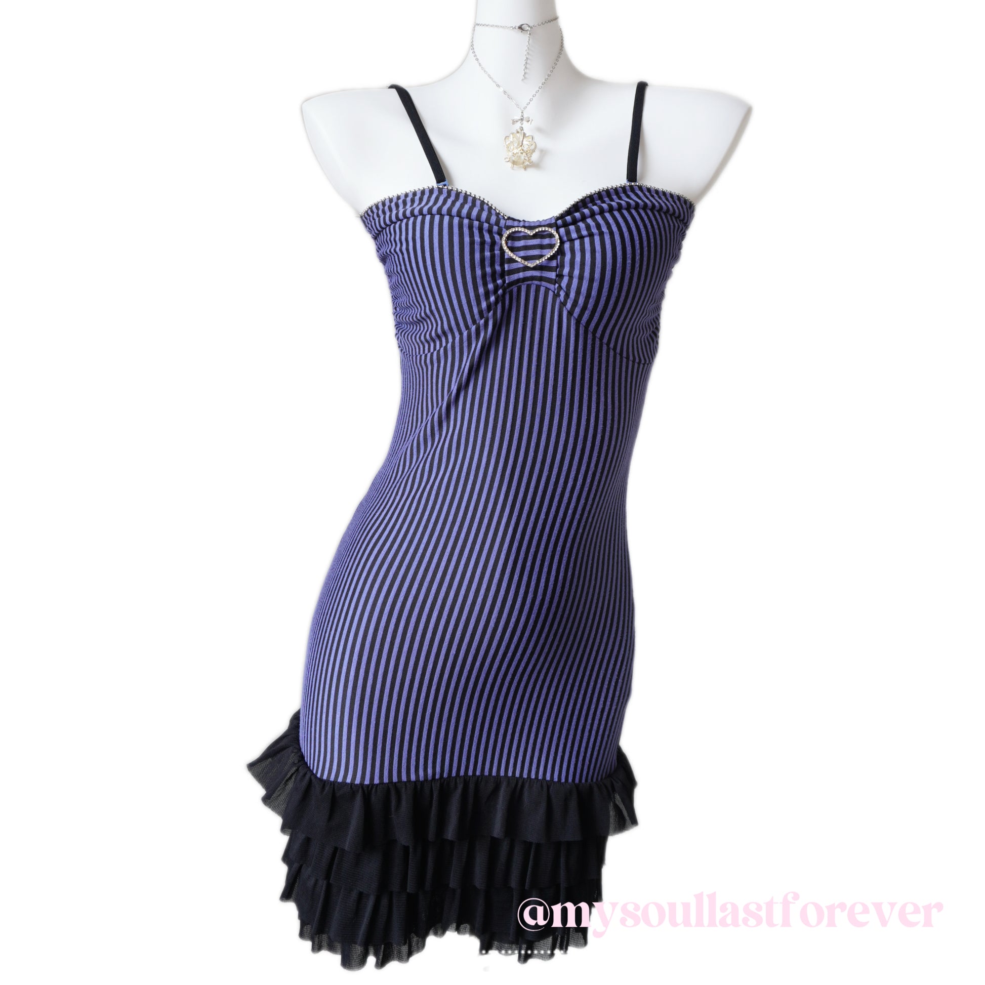 Vintage Rienda purple striped heart rhinestone ruffled cami dress - Mysoullastforever