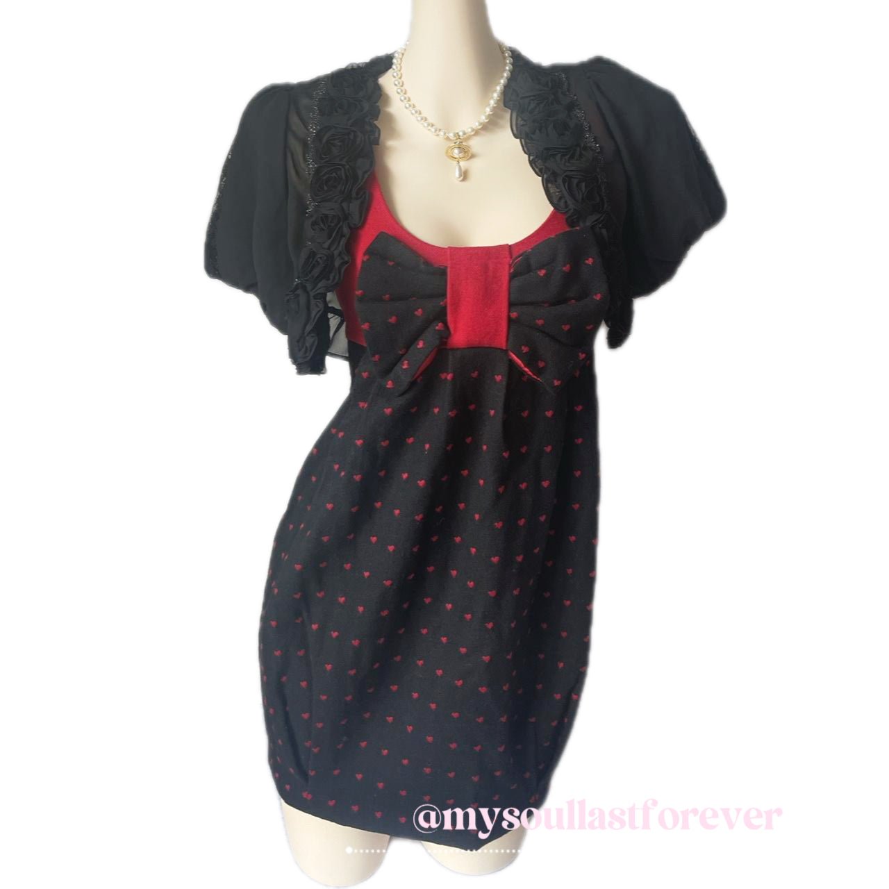 Vintage Ayilian shouju polka dot babydoll dress with ruffled bow - Mysoullastforever