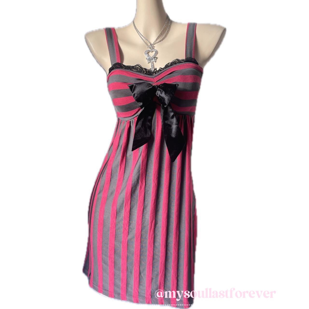Vintage ANAP agejo gyaru striped babydoll dress with bow detail - Mysoullastforever