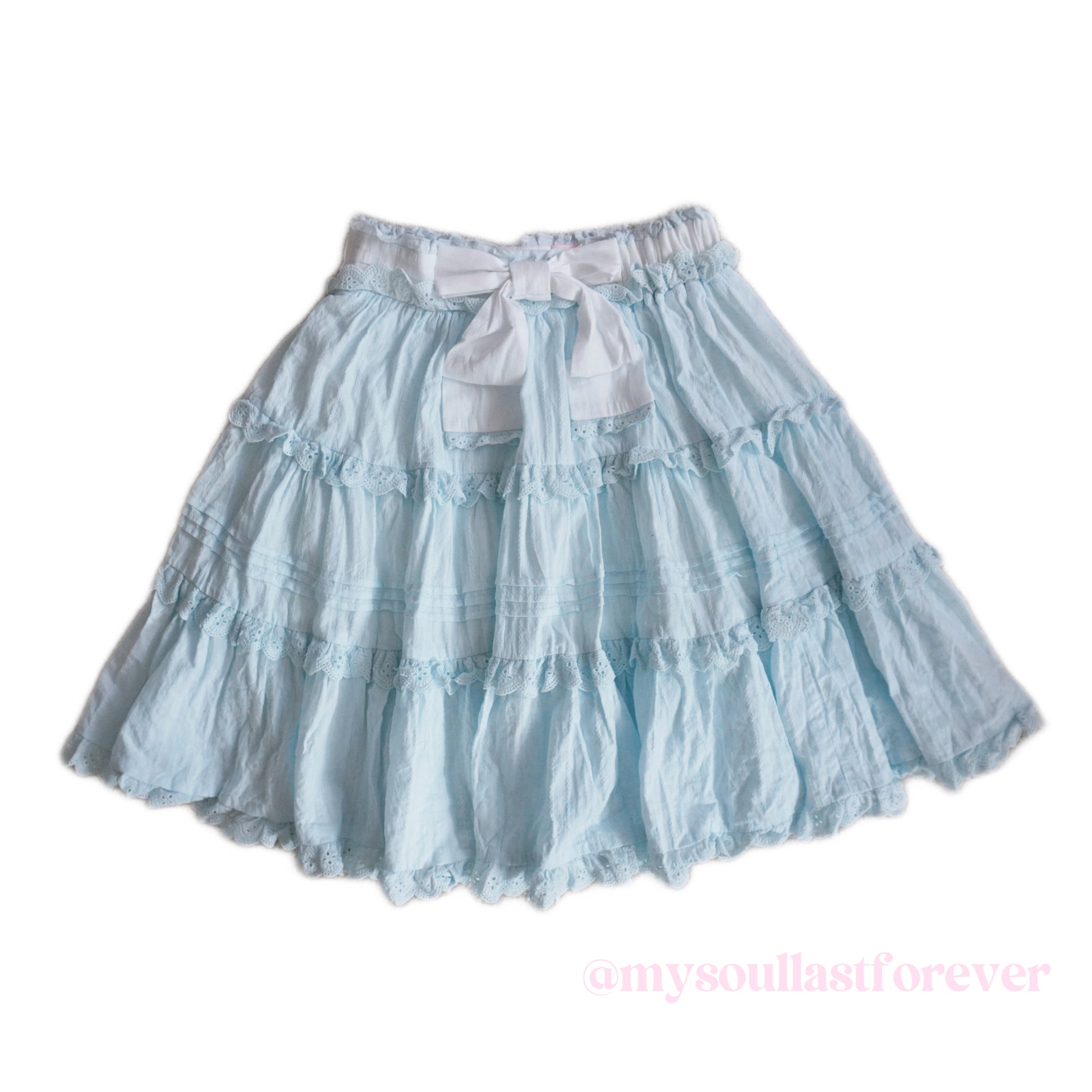 Independent designer brand Lost Romance baby blue Victorian style ruffle lace ribbon details lolita blouse and skirt set - Mysoullastforever