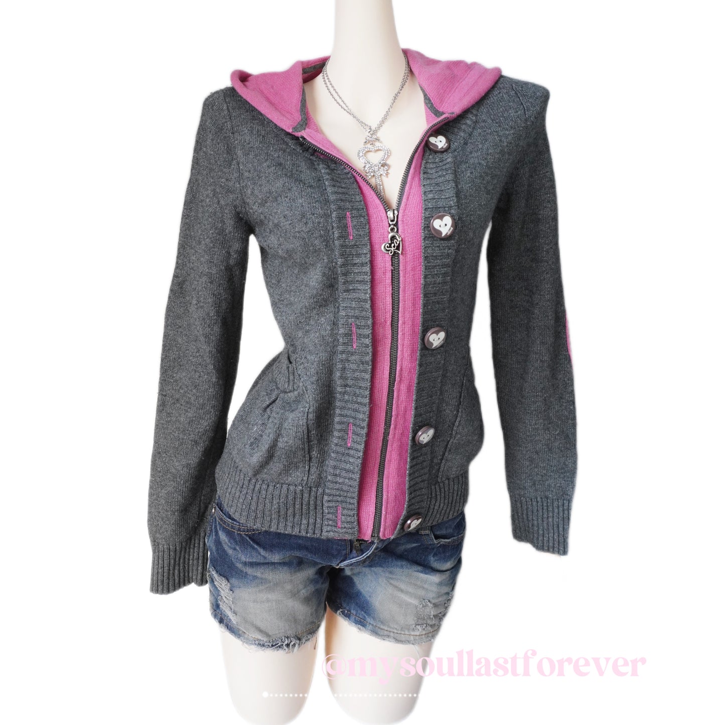 Vintage Scat 2000s heart zip up knit hoodie jacket - Mysoullastforever