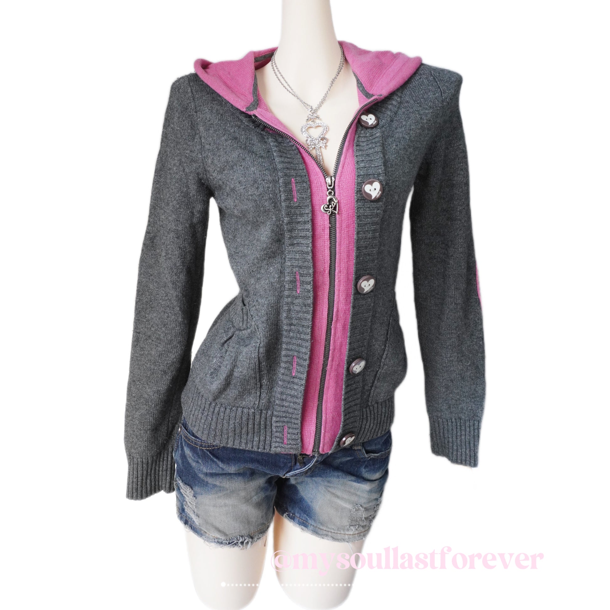Vintage Scat 2000s heart zip up knit hoodie jacket - Mysoullastforever