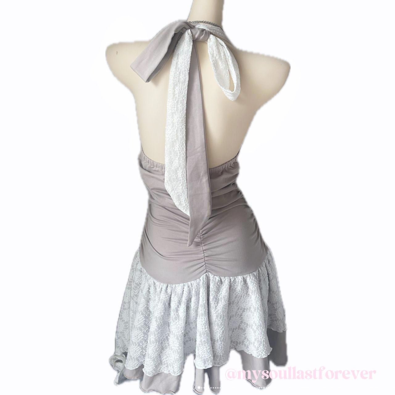 Independent designer brand Double Punch archive aesthetic lace ruffed ruched halter dress - Mysoullastforever