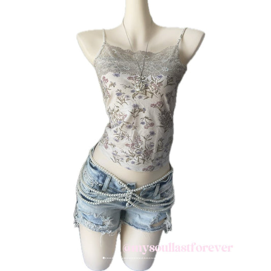 Vintage organove shouju core floral lace trim camisole - Mysoullastforever