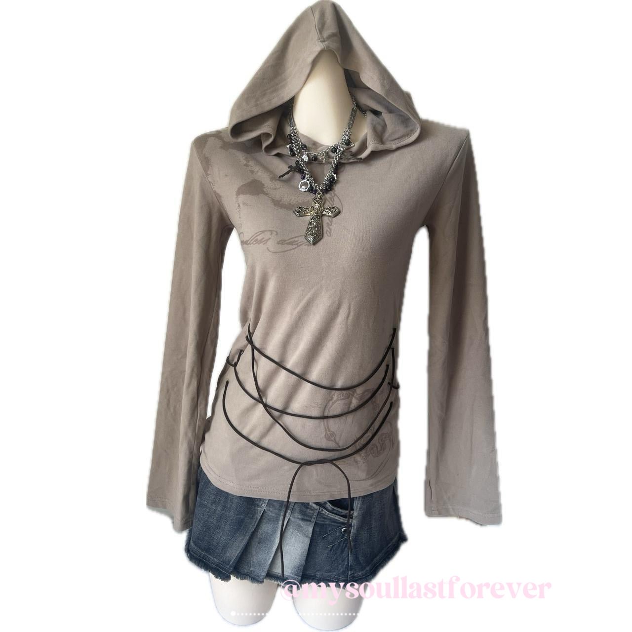 Ncave independent designer brand archive strings detail hoodie - Mysoullastforever