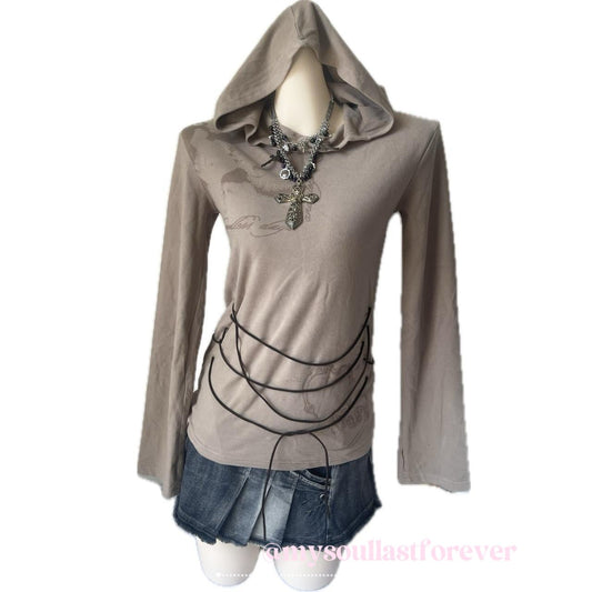 Ncave independent designer brand archive strings detail hoodie - Mysoullastforever