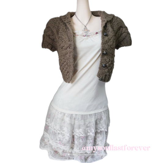 Vintage shouju fairy core rose buttons crochet cropped cardigan - Mysoullastforever