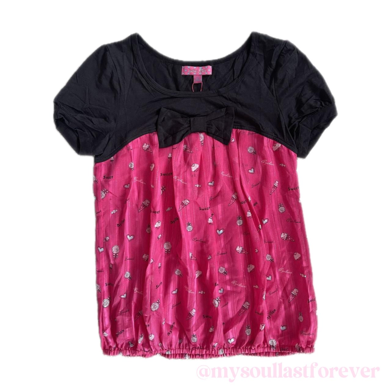Vintage Ayilian Sgirl agejo gyaru sweet candy print babydoll top with ribbon detail - Mysoullastforever