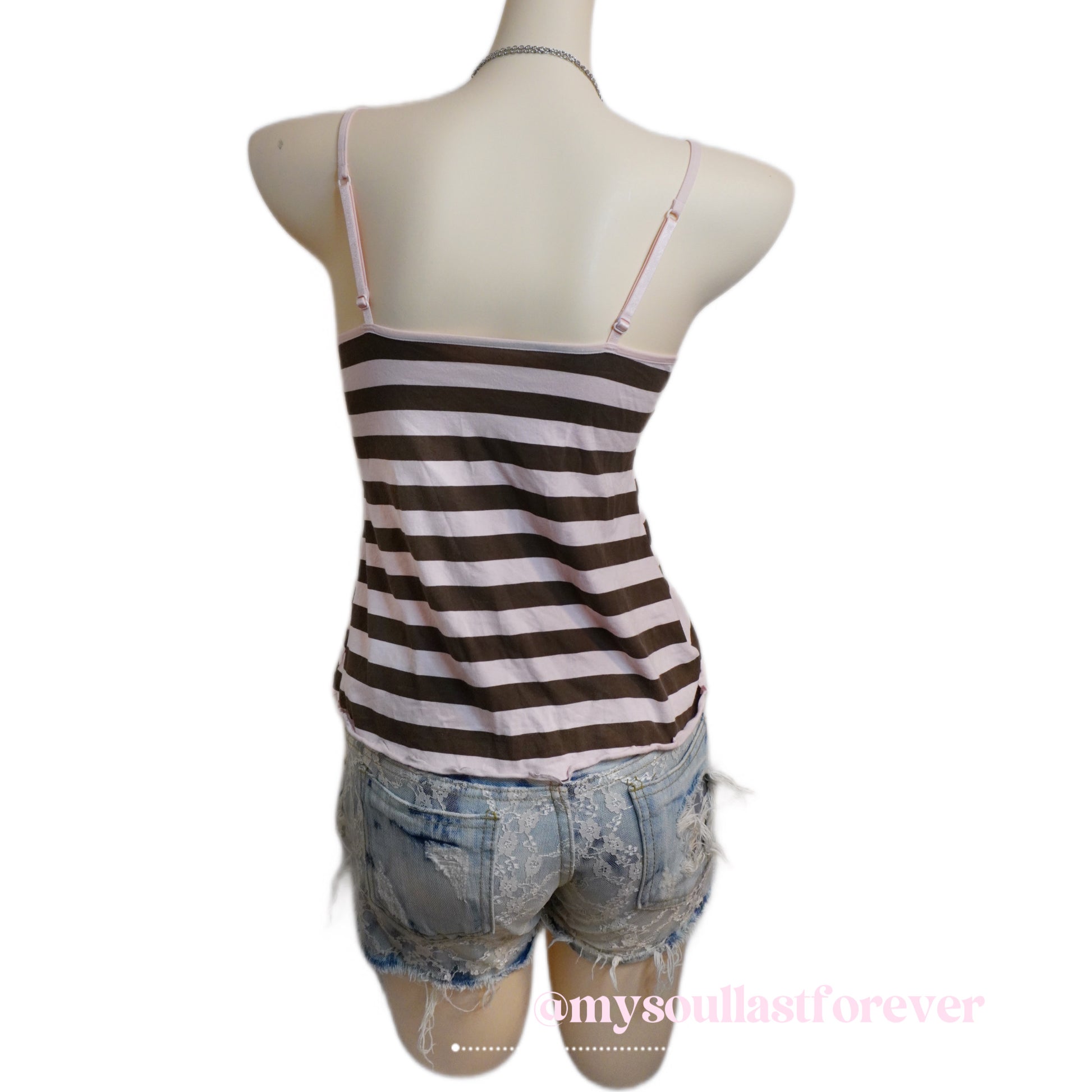Vintage himekaji adorable dolly choco girl striped ruffle cami top with ribbon details - Mysoullastforever