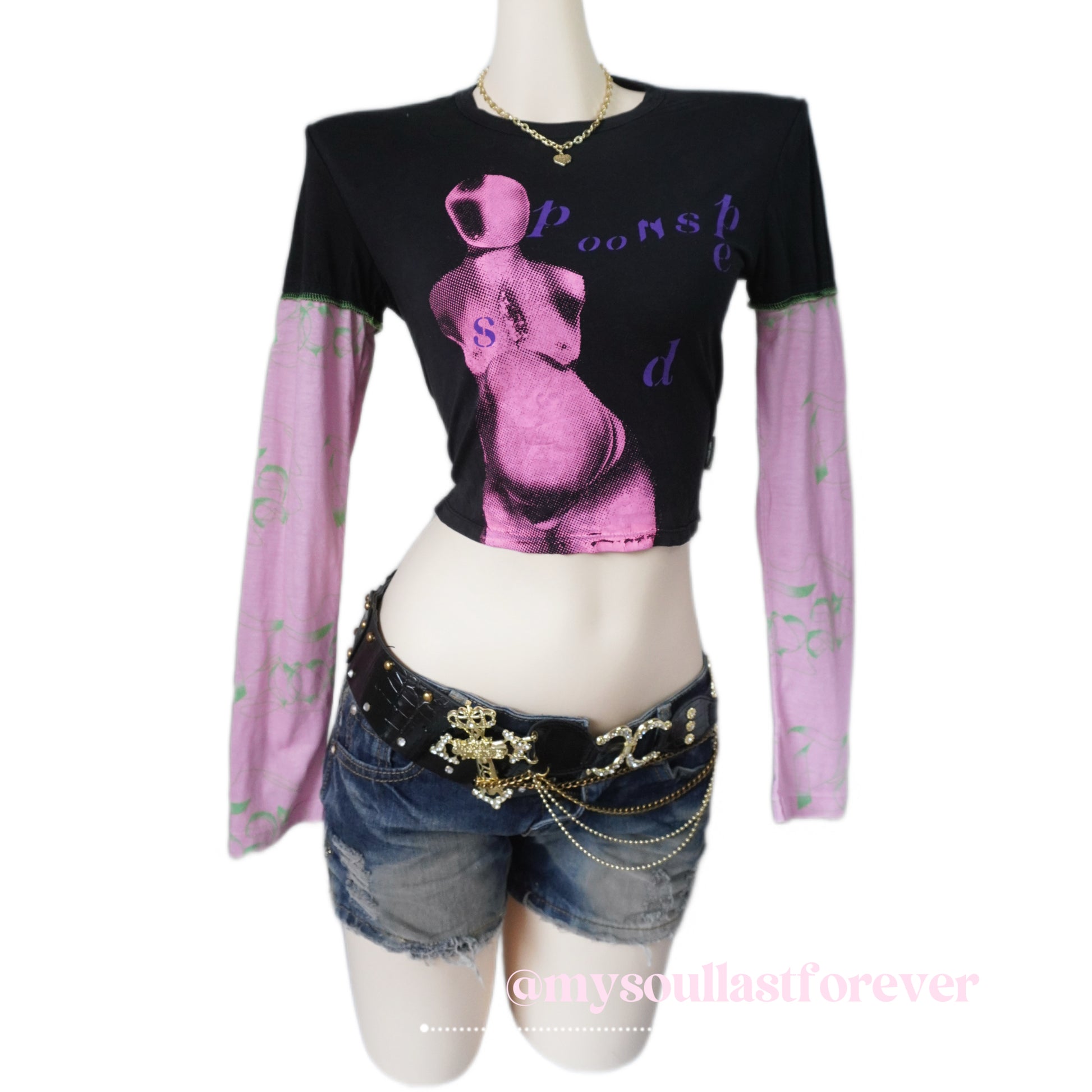 Poons peeds independent designer brand archive aesthetic graphic long sleeve crop top - Mysoullastforever