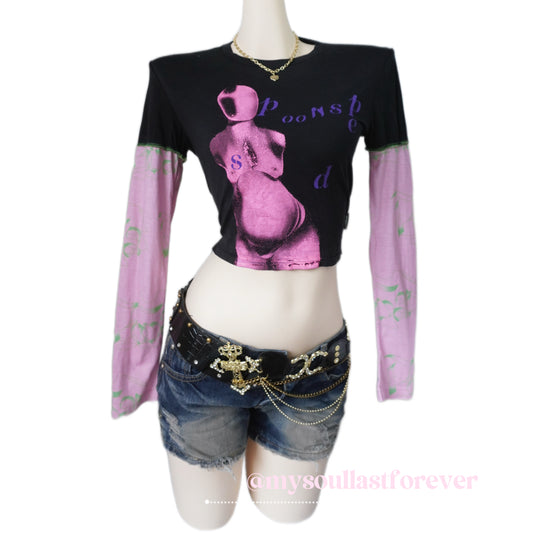Poons peeds independent designer brand archive aesthetic graphic long sleeve crop top - Mysoullastforever