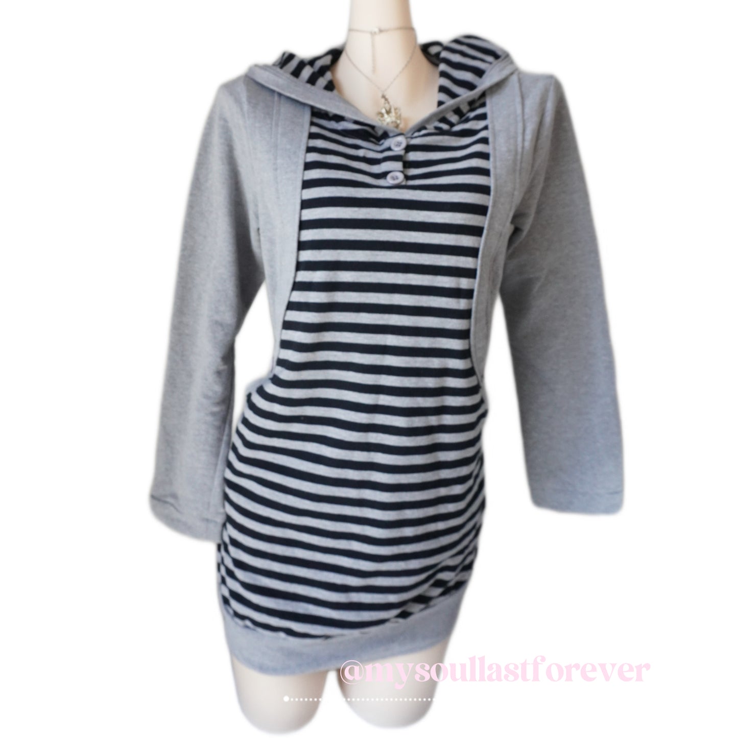 Vintage archive aesthetic striped hoodie dress - Mysoullastforever