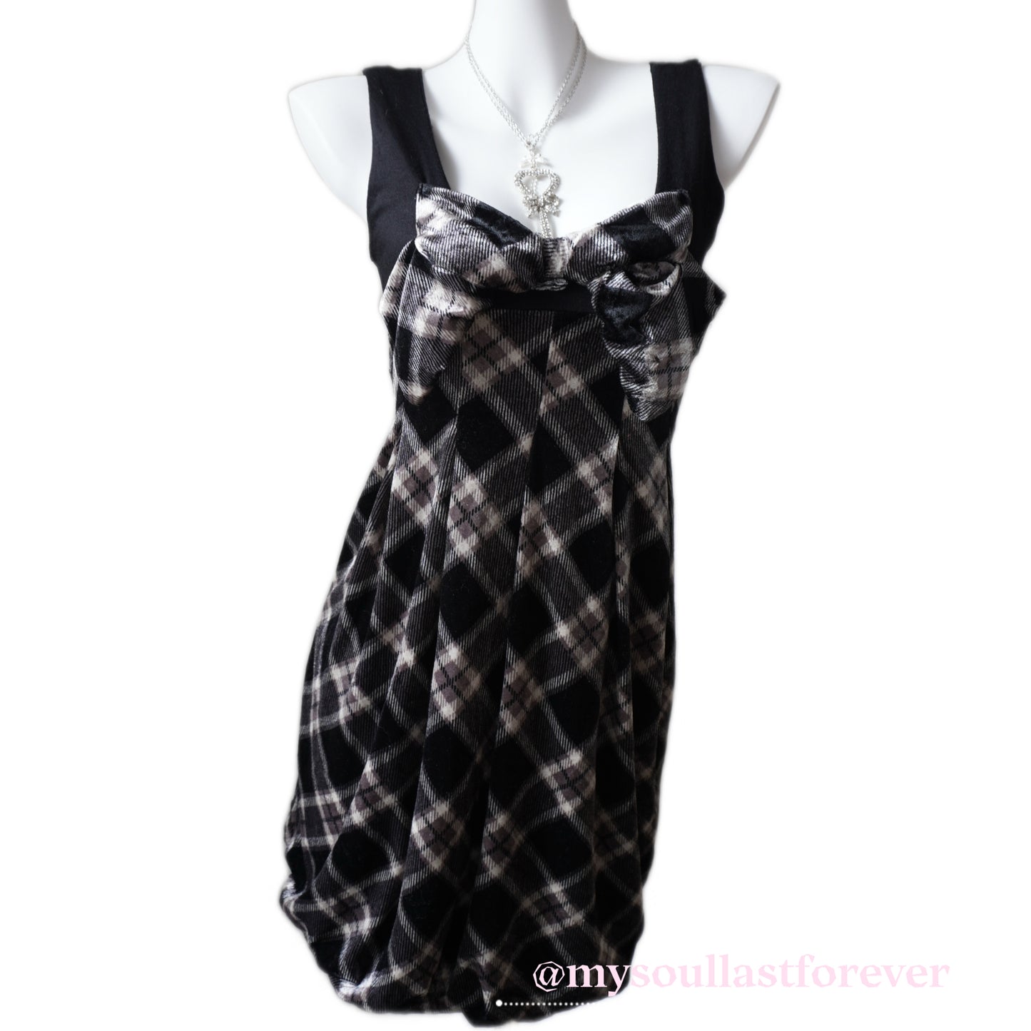 Vintage milkmaid plaid bow detailing ruffled cami dress - Mysoullastforever