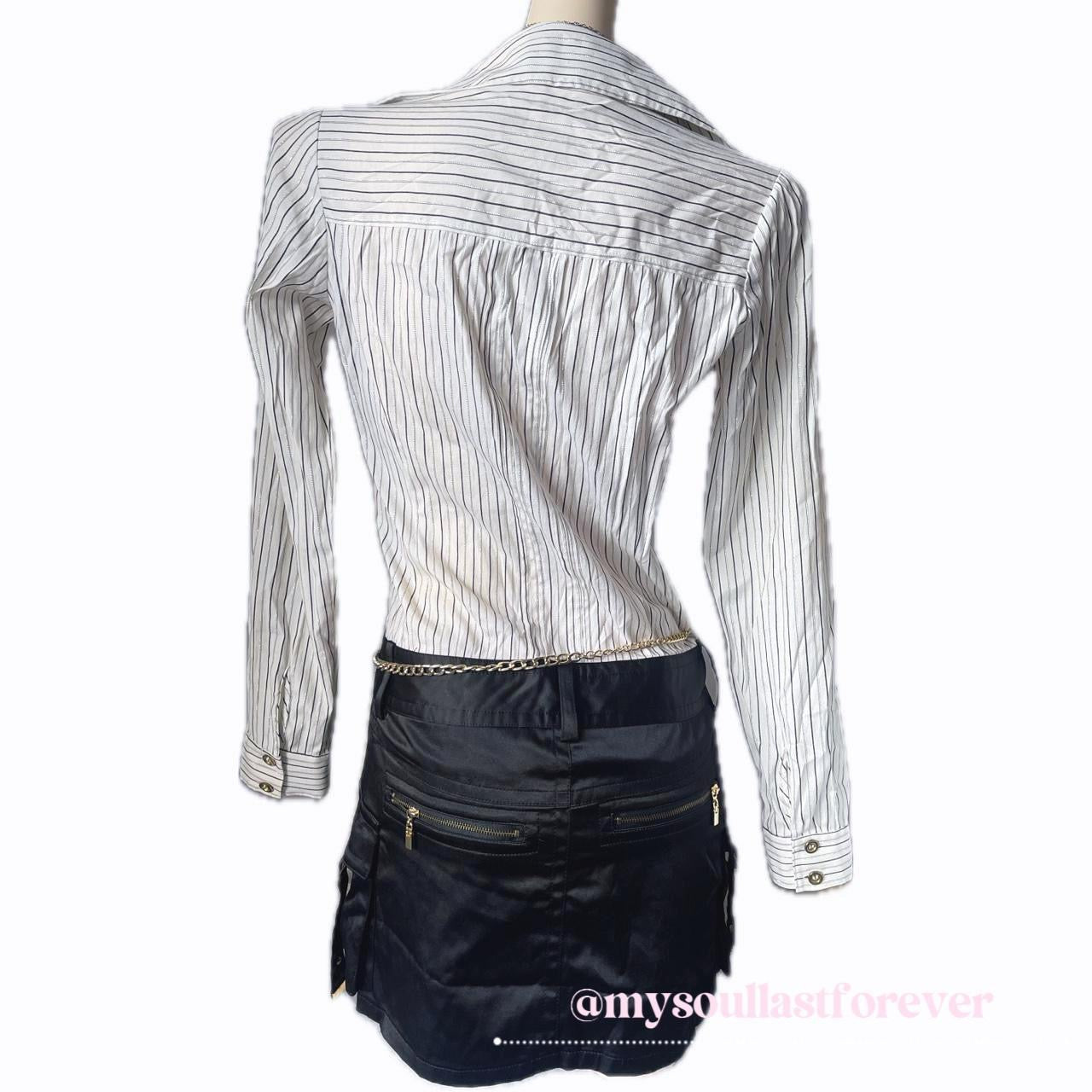 Vintage Cecil Mcbee grayu aesthetic mcbling striped long sleeve button up dress - Mysoullastforever