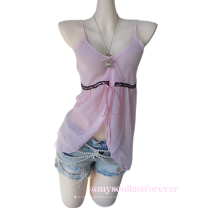 Vintage himekaji mesh mcbling lace details cami top - Mysoullastforever