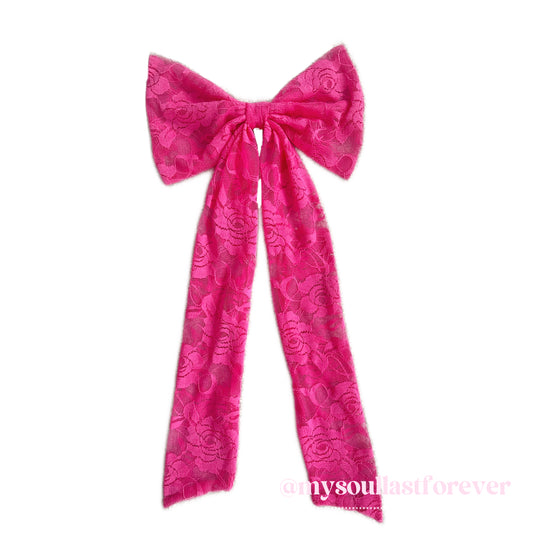 Handmade Gyaru agejo hot pink rose floral lace bow - Mysoullastforever