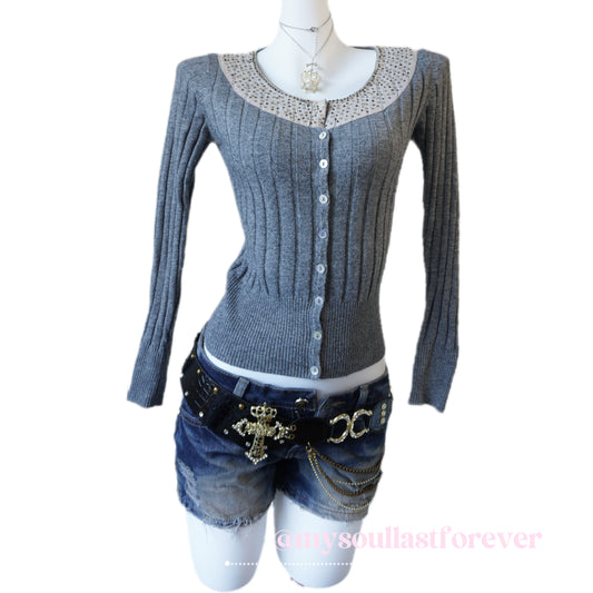Vintage Baby F.O.X milkmaid knit cardigan with rhinestone collar - Mysoullastforever