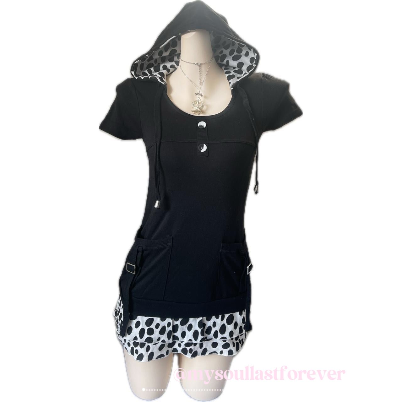 Vintage Jospita polka dot frill ruffled babydoll hoodie dress - Mysoullastforever