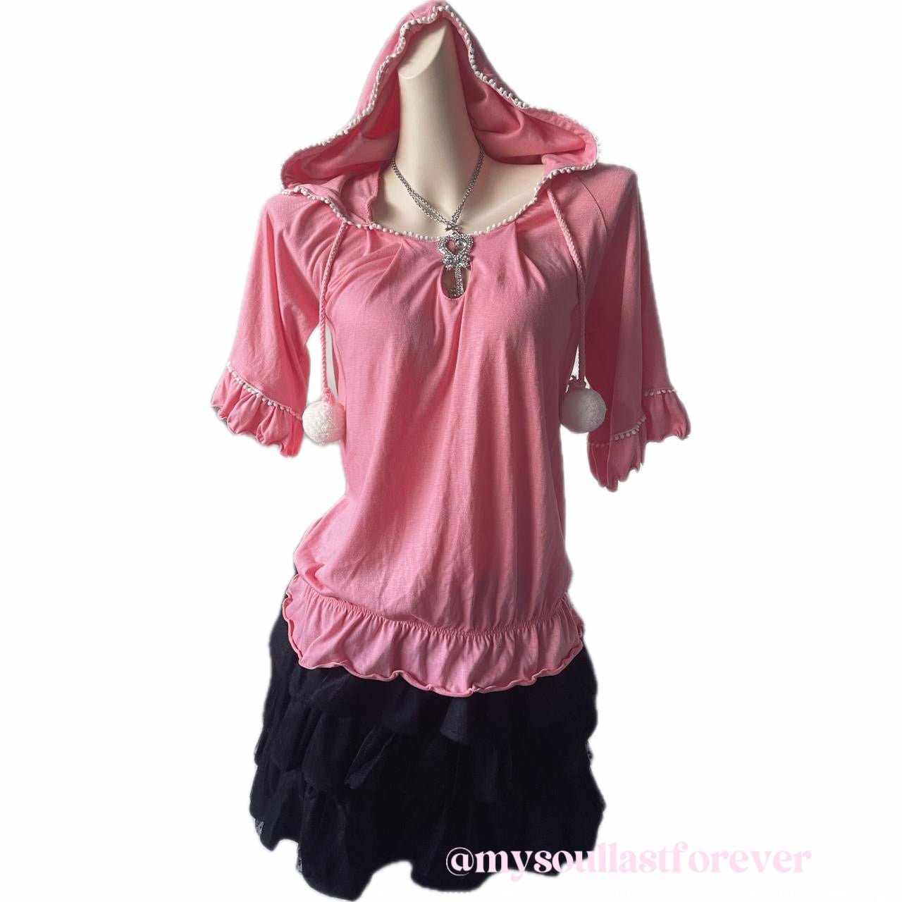 Vintage Lizlisa gyaru aesthetic frill hoodie top with pompom detail - Mysoullastforever