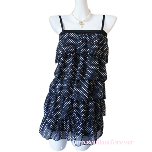 Vintage shouju core polka dot layered ruffle babydoll cami dress - Mysoullastforever