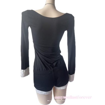Vintage Skinny Lip gyaru aesthetic very rare playsuit with deco rhinestone buckle detail - Mysoullastforever
