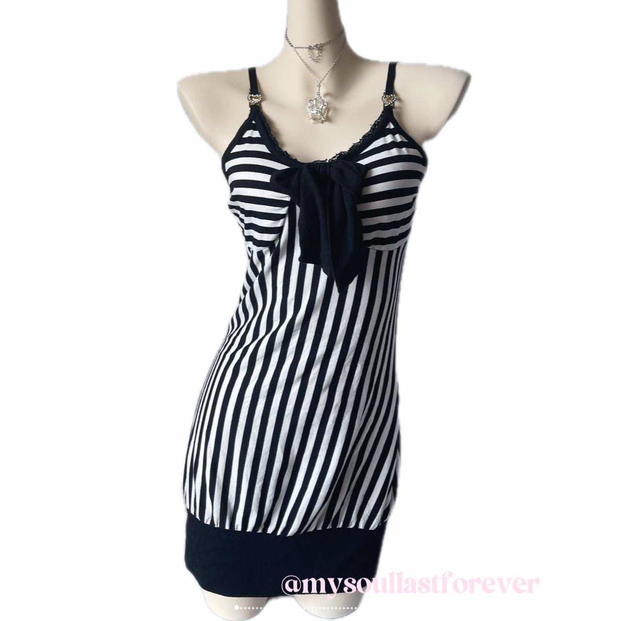 Vintage Tinks gyaru aesthetic striped cami dress with bow detail - Mysoullastforever