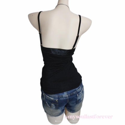Vintage Bezel gyaru aesthetic adjustable strap camisole with ribbon detailing - Mysoullastforever