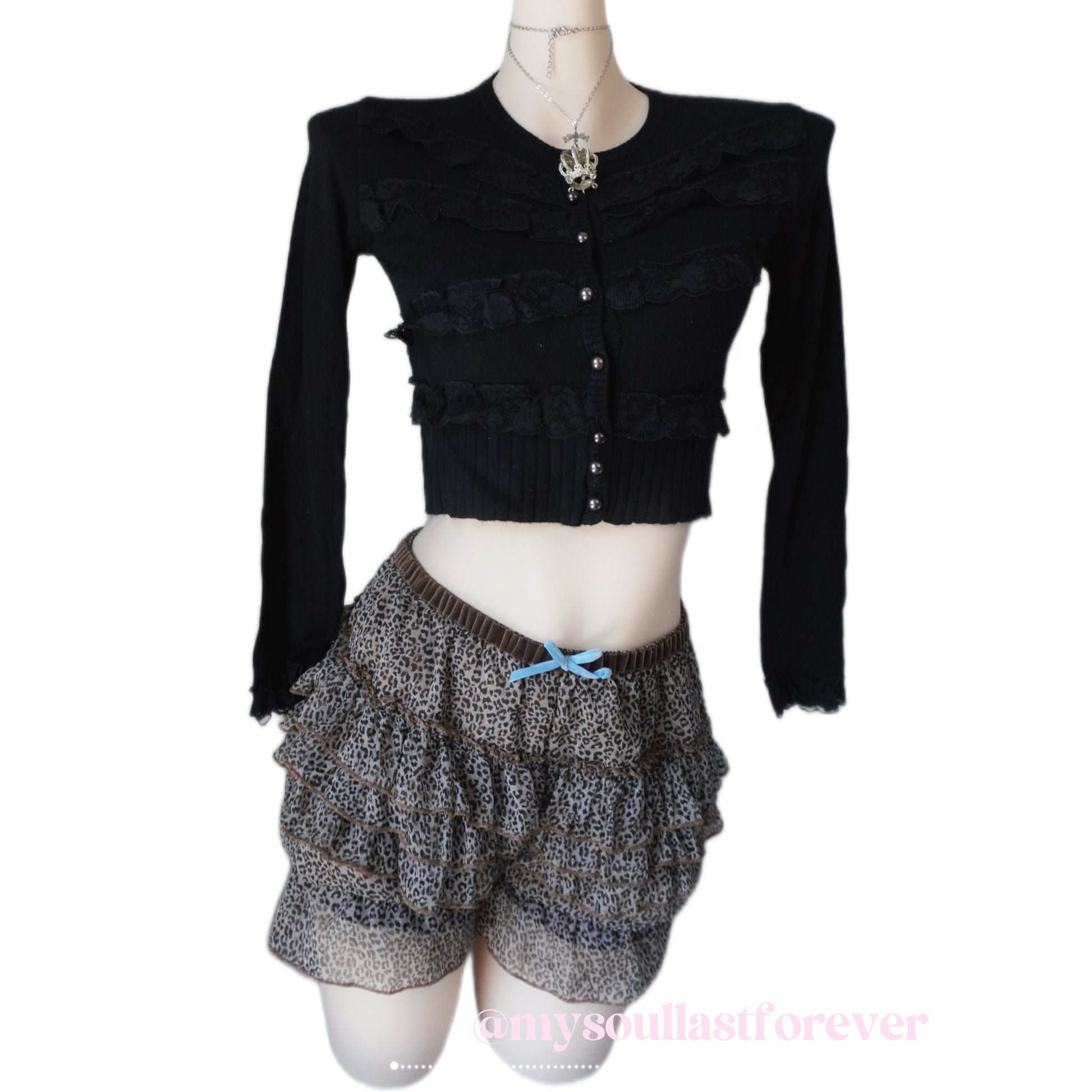 Aweby11 independent designer brand mcbling leopard print ruffle shorts - Mysoullastforever