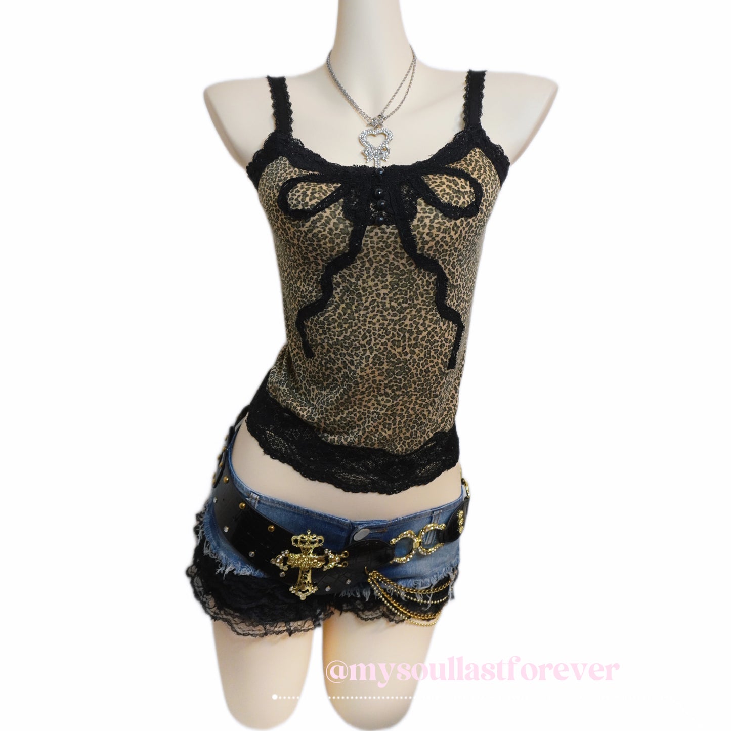 Vintage leopard print cami top with bow details - Mysoullastforever
