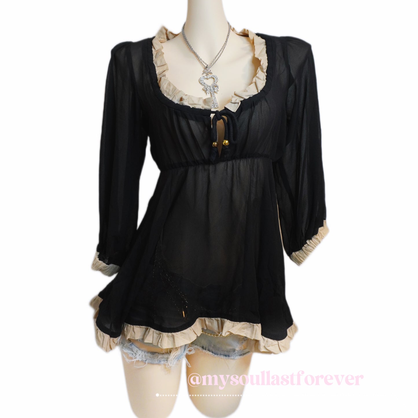 Vintage Baby Fox mcbling ruffled beaded see through blouse - Mysoullastforever