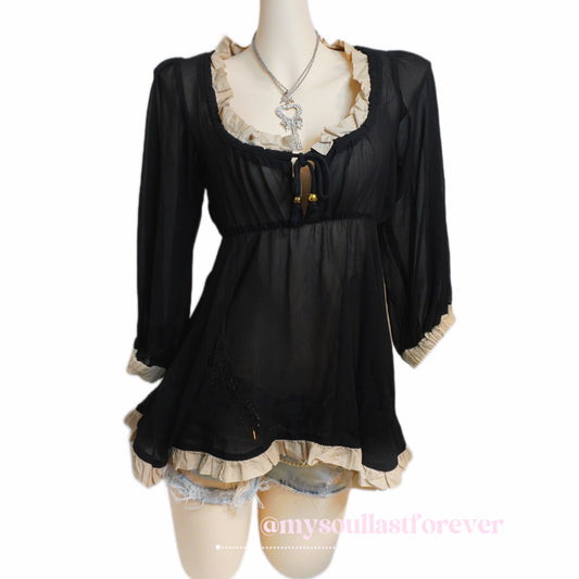 Vintage Baby Fox mcbling ruffled beaded see through blouse - Mysoullastforever