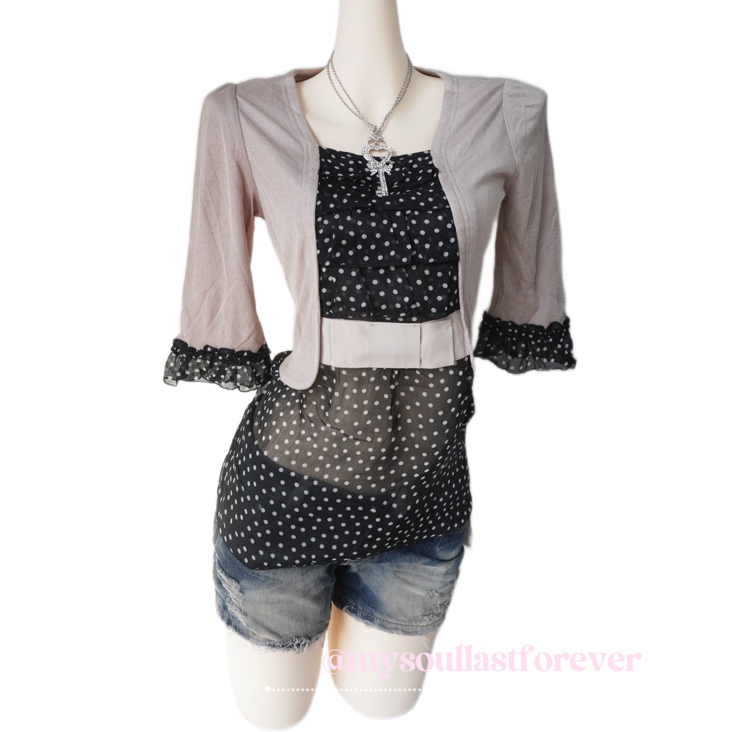 Vintage Masami Satomi sheer mesh polka dot ruffle trim bow detail blouse - Mysoullastforever