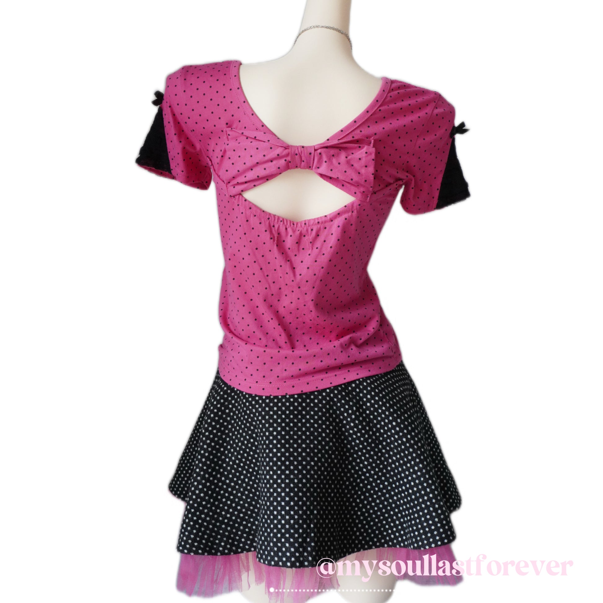 Vintage Barbie gyaru aesthetic polka dot lace bow detail skirt - Mysoullastforever