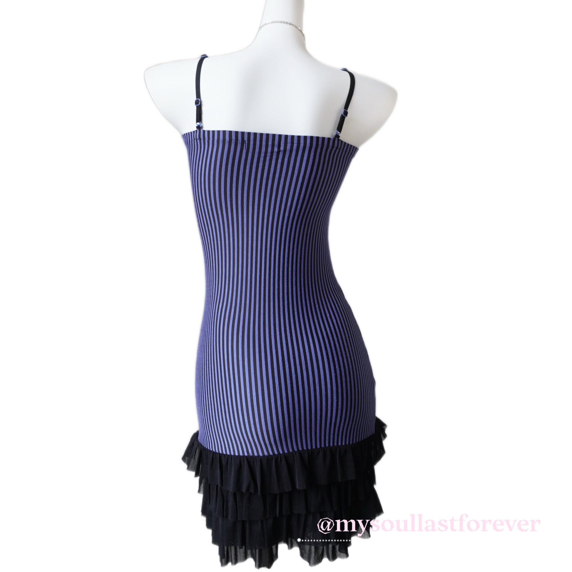 Vintage Rienda purple striped heart rhinestone ruffled cami dress - Mysoullastforever