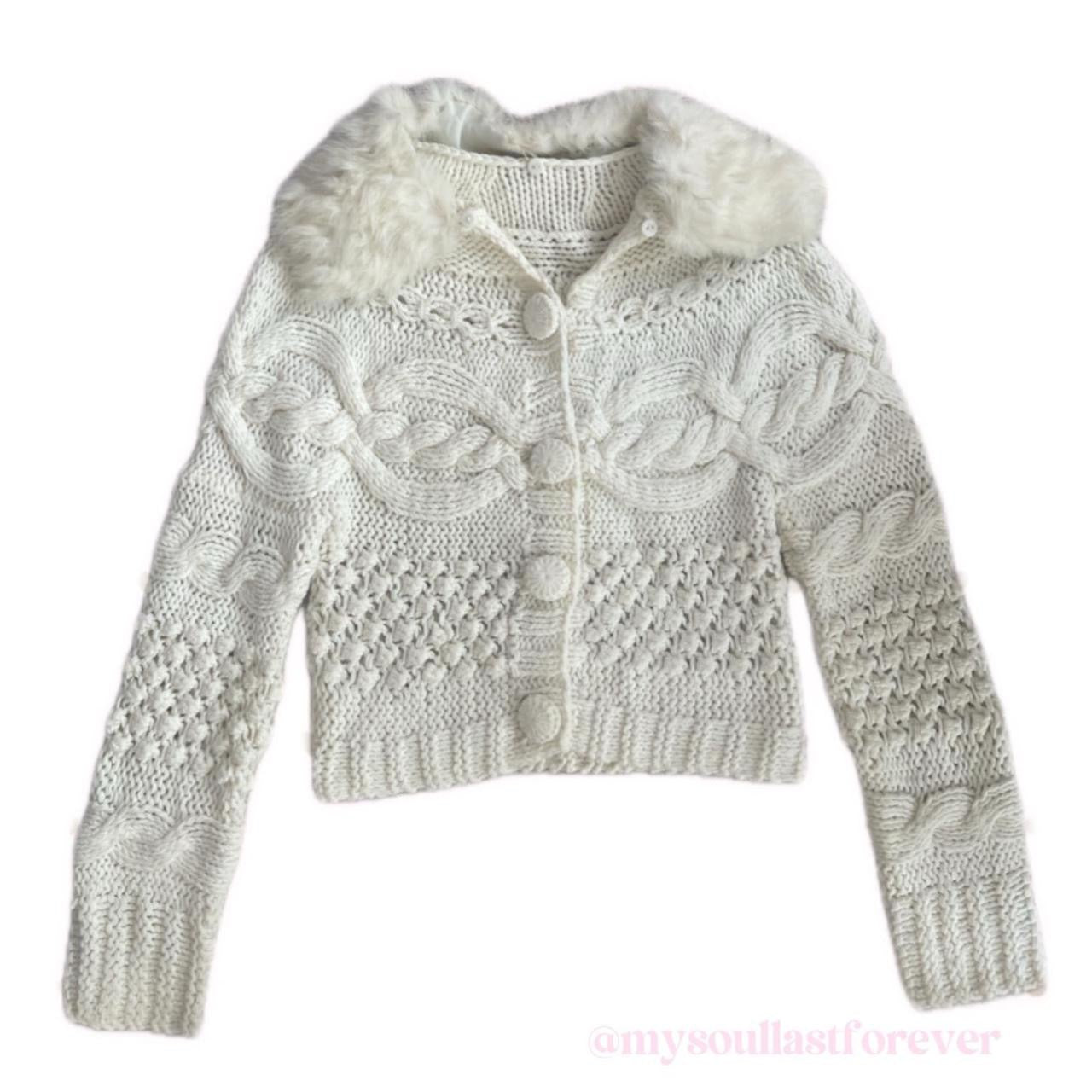 Vintage shouju cozy knit sweater cardigan with detachable fur collar - Mysoullastforever