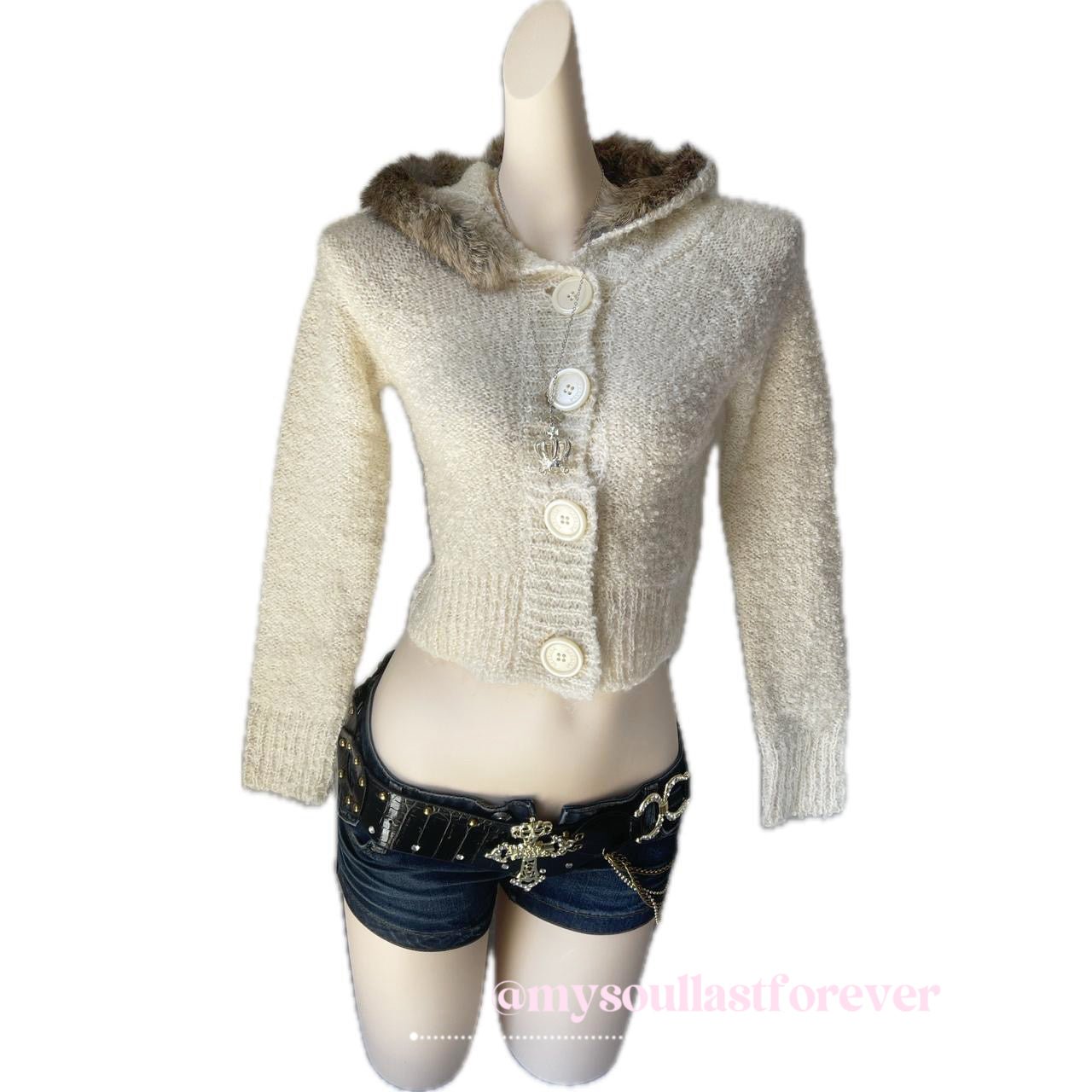 Vintage Lizlisa shouju fur trim knit cardigan jacket h - Mysoullastforever