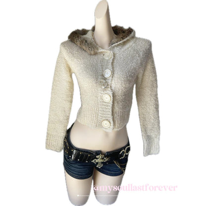 Vintage Lizlisa shouju fur trim knit cardigan jacket h - Mysoullastforever