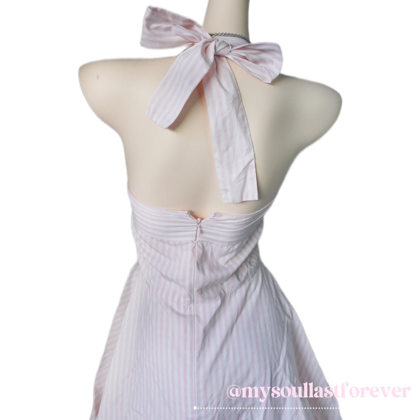 Vintage Jesus Diamante himekaji striped halter dress with lace trim and bow detail - Mysoullastforever