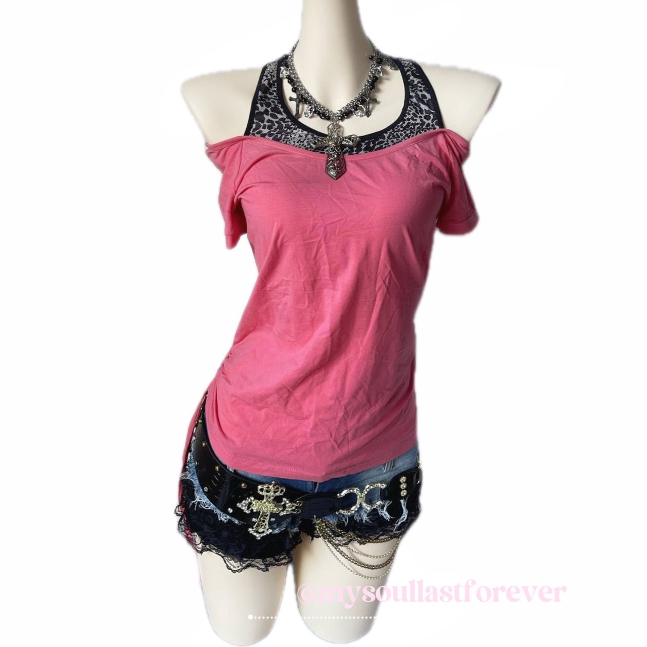 Vintage agejo gyaru leopard print off the shoulder top with side drawstring - Mysoullastforever
